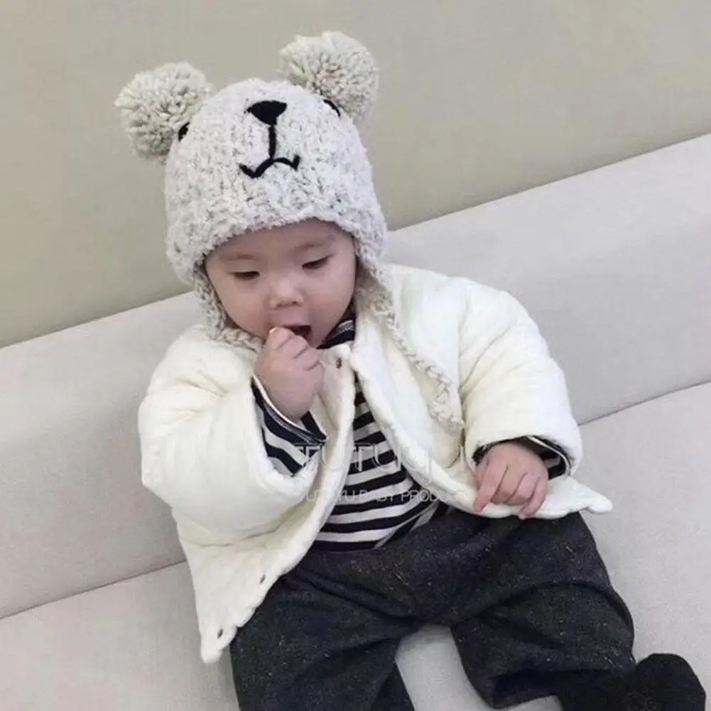 MISSKY Детские шапочки на осень и зиму шерстяные шапки с двумя плюшевыми шариками