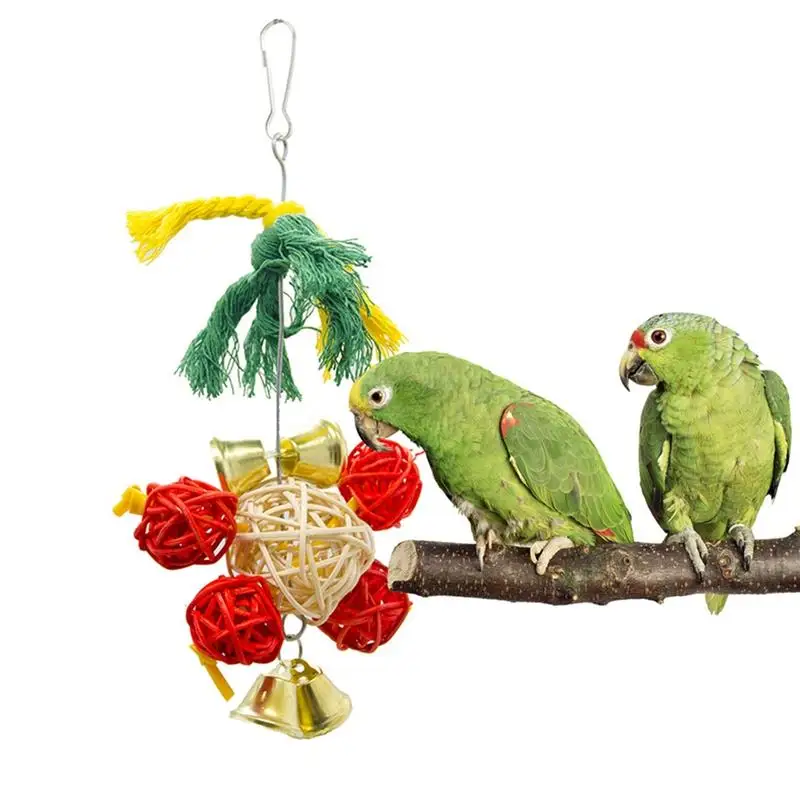 

1 шт. попугай подвесная игрушка Интерактивная птичка ротанговая Пальма клубок Колокольчик для попугая игрушки для детей в рождественском с...