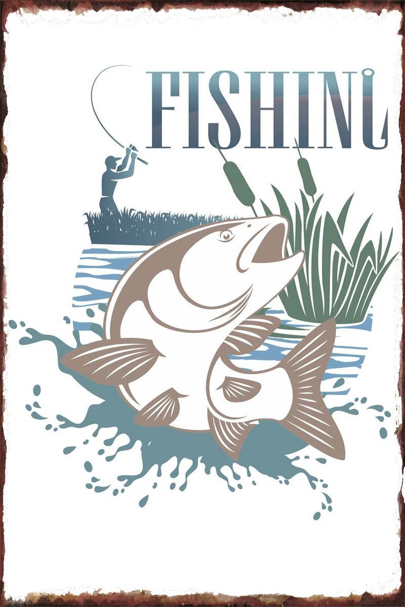 Fishing Metal Sign Tin Plates Wall Decor Room Decoration Retro Vintage For Art Man Cave Cafe Pub Home Club | Дом и сад