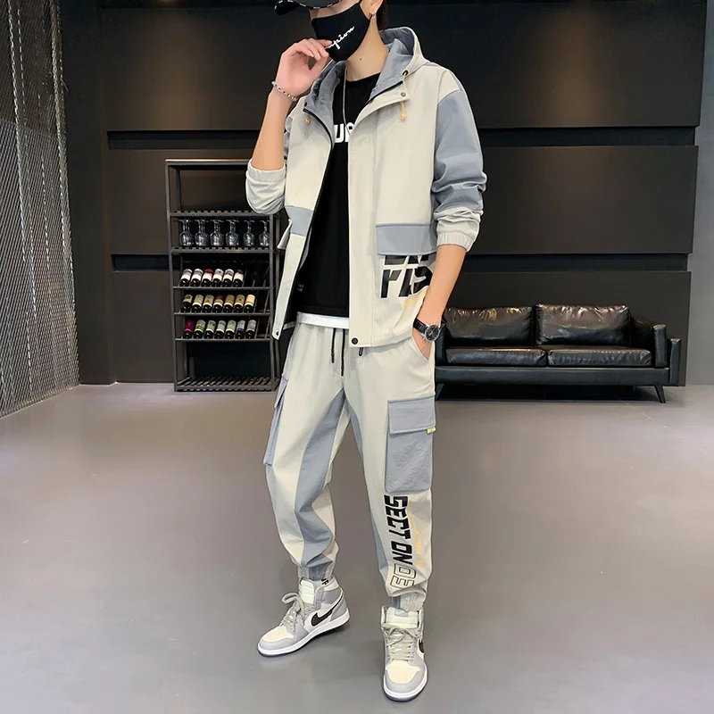 

Hip-hop Suit Male Set Track Suits Sweatsuit Man Tracksuit Mens Set Pant Zipper Pockets Outwear 2PC Jacket+Pants Sets Streetwear