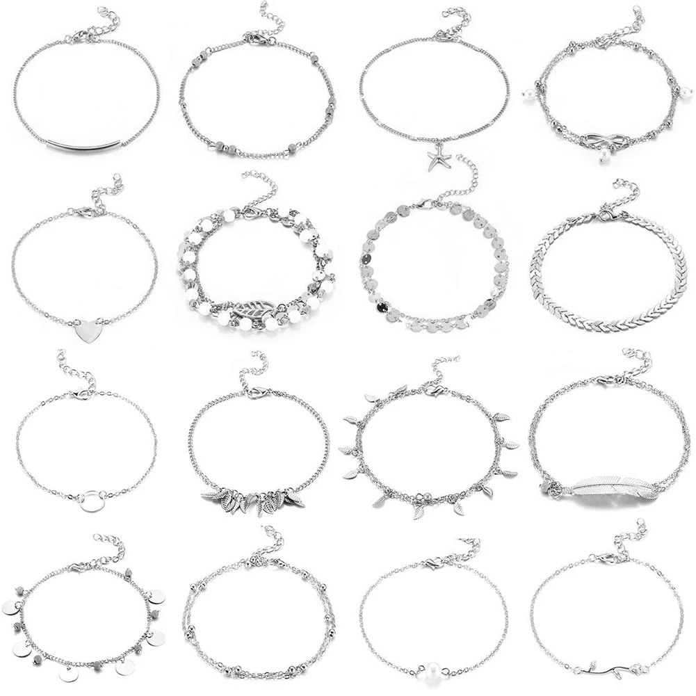 16 шт. браслеты с цепочками на лодыжках регулируемый пляжный ножной браслет