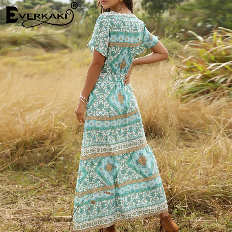 Женское длинное платье в стиле бохо Everkaki Цыганское Платье с цветочным принтом