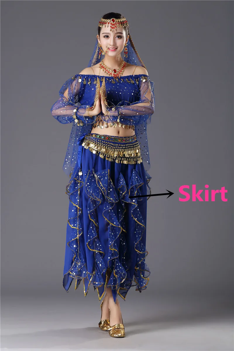 Royal Blue 1pc Костюмы для танца живота, Египетский сценический танец, индийский танец живота, Женский Болливуд, длинные рукава, Одежда для танцев для девочек - Цвет: Royal Blue 1pc
