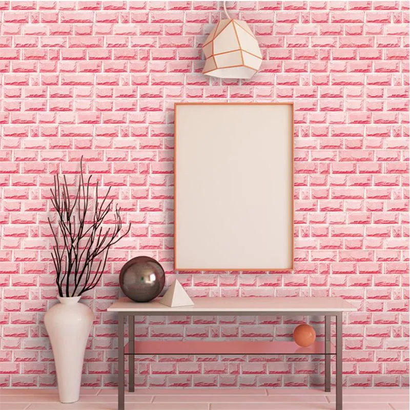 3D Розовая кирпичная настенная бумага ПВХ самоклеющаяся в рулоне для гостиной