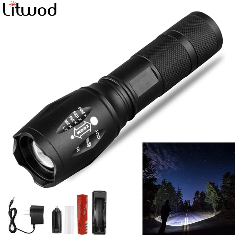 

Litwod Led Flashlight Ultra Bright Waterproof Torch T6/L2/V6 Zoomable 5 Modes Tactiacl Flashlight For Hunting Use 18650 Battery