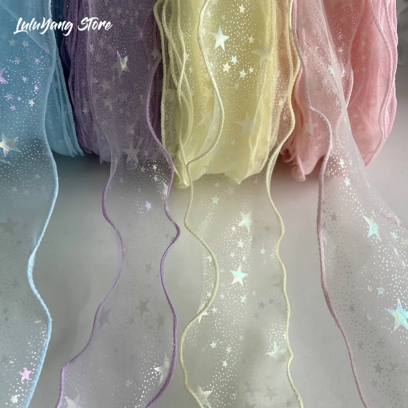 Волнистая лента из шелковой органзы ремесла с серебряными точками звезда для