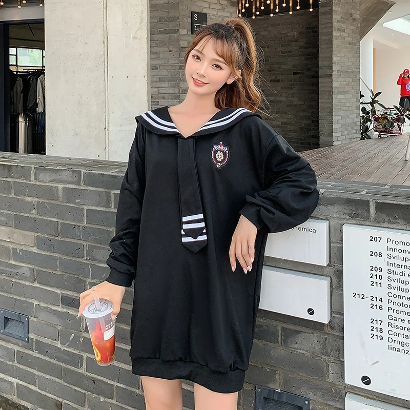 

Korean Style 2020 Autumn Women's Sailor Collar Long Sleeves Tops Girls Ladies Pullover Casual Long Hoodies Blouse A3979