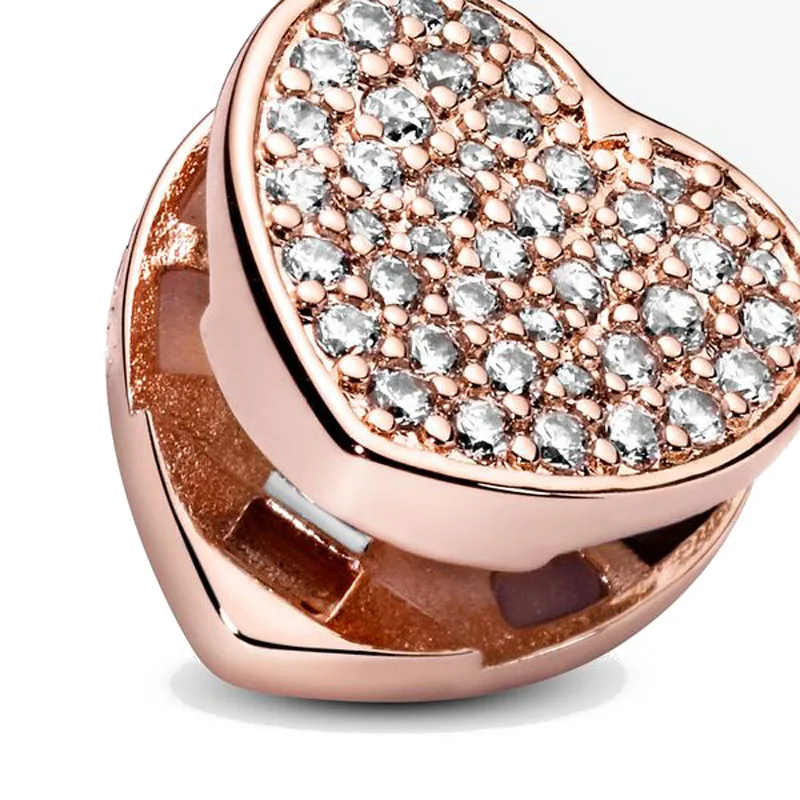 925 стерлингового серебра Розовое Золото Шарм Белый циркония бусы клипсы подходят