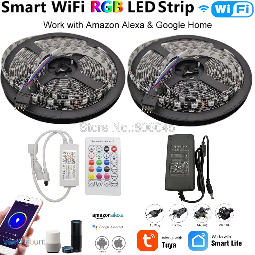 12V 5050 черная печатная плата Гибкая светодиодная лента RGB 60LED/M + Tuya Smartlife Wifi контроль