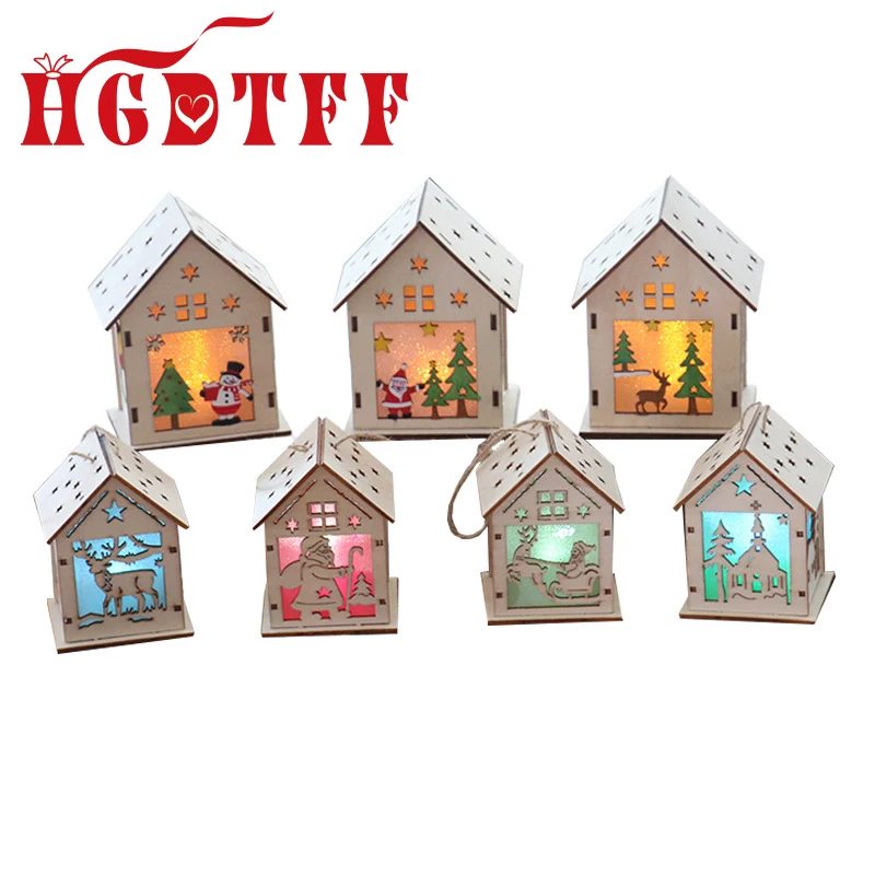 

Christmas Tree Ornaments Glow In Light Christmas Wooden Pendants Hanging Ornaments for Home Christmas Party New Year Decorations