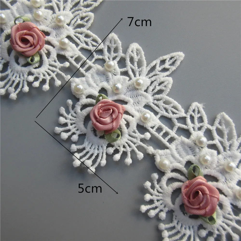 10 шт. 5*7 см жемчужные ресницы розовый цветок розы кружевная отделка вышитая Лента