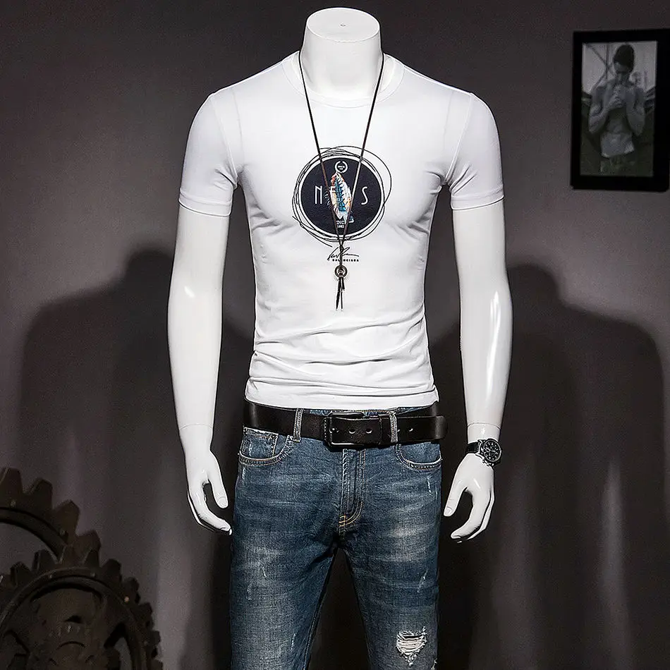 

2021 summer mercerized cotton round neck short sleeve t-shirt men's slim T-shirt