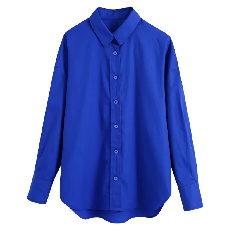 

Распродажа, женская голубая Поплиновая Повседневная рубашка, женская блузка с длинным рукавом, офисные женские свободные топы, блузы S9575