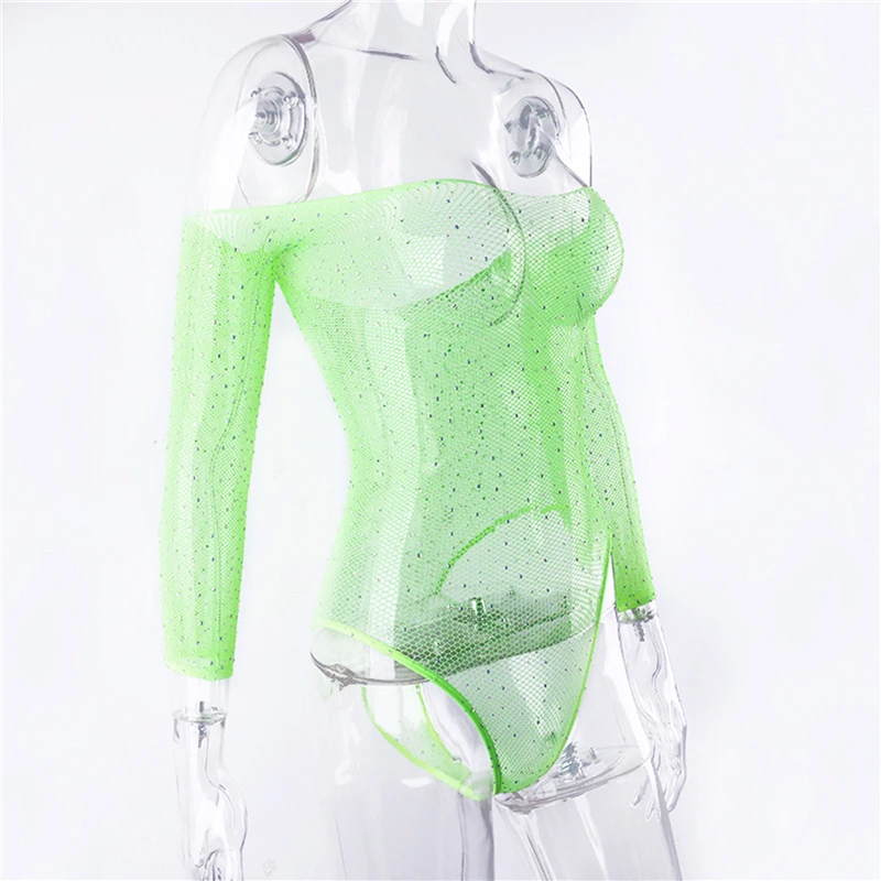 Женское боди со стразами и блестками сексуальный сетчатый комбидресс с