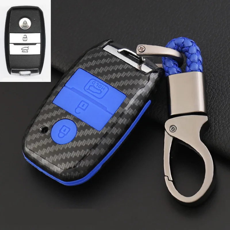 

ABS Carbon Fiber Shell+Silicone Car Smart Key Case Cover For Kia Ceed Cerato Optima Rio 3 K2 Soul Sportage 3 Buttons Key Chain