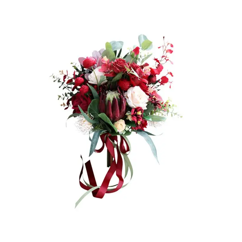 

1PC Bride Hand Tied Bouquet Simulative Protea Wedding Bouquet Exquisite Bouquet Lifelike Bridesmaid Hold Flower