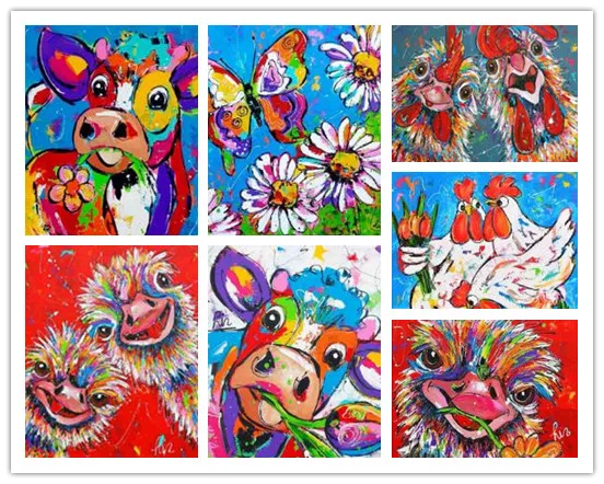 5d алмазная живопись квадратные алмазные цвета корова Цыпленок Страус Бабочка