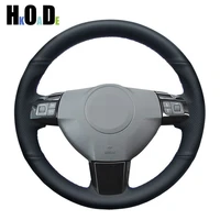 black genuine leather hand sew car steering wheel cover for vectra c zaflra b opel astra h 2004 2009 signum 2005