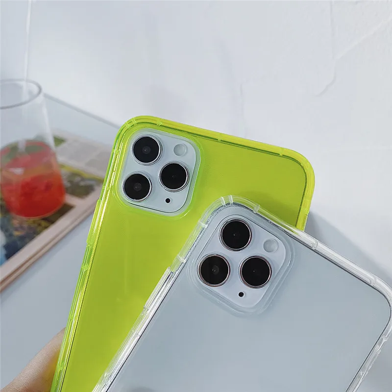 

Fashion Fluorescent Yellow Case For iPhone 11 Pro Max XR X XS Max 7 8 Plus Phone Back Cover Couple Transparent Soft Cases