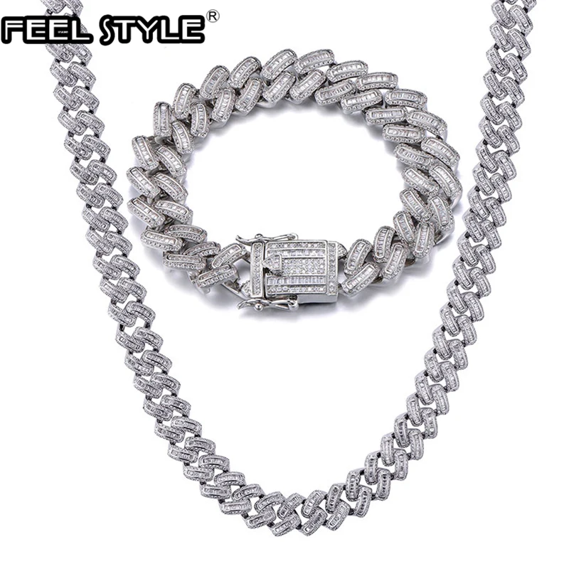 15 мм Bling Iced Out AAA CZ квадратная циркониевая кубинская цепочка на шею для мужчин