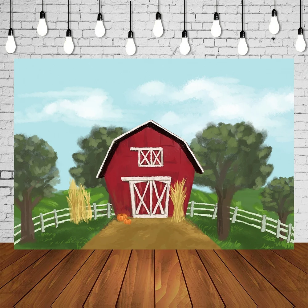 

Дети День рождения Фон Сельская ферма тема вечерние акварель Barnyard сарай торт стол фон для фотостудии украшения стены плакат