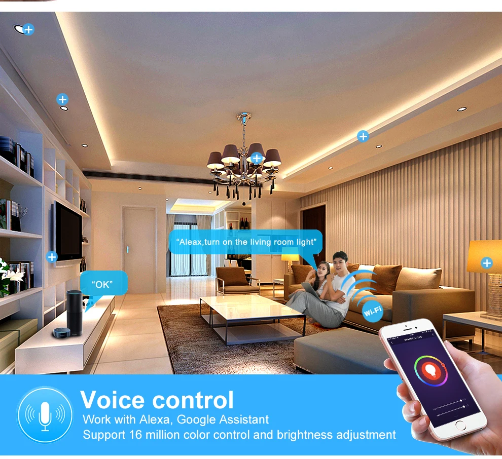 Tuya умный контроль WiFi RGB светодиодный светильник Smart Life APP совместим с Amazon Alexa и Google Home управление голосом