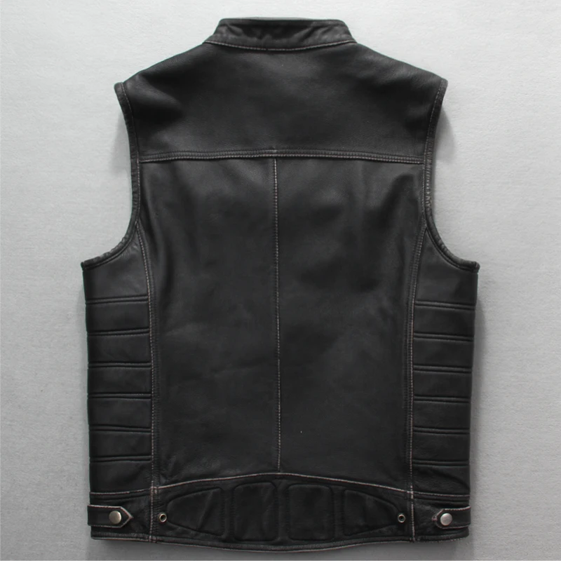

2020 Vintage Black Men Motorcycle Plus Size 4XL Genuine Thick Cowhide Slim Fit Biker's Leather Vest