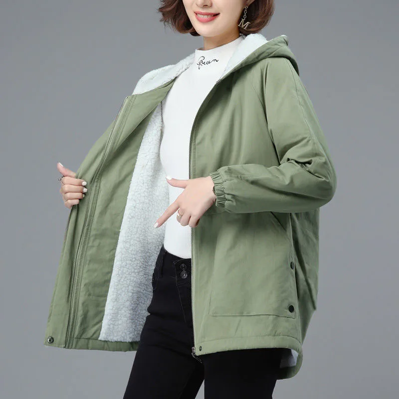 

Women Parkas 2020 Female Winter Plus Velvet Thickening Coat Femme Loose Plus size Jacket Hooded Overcoat 4XLA506