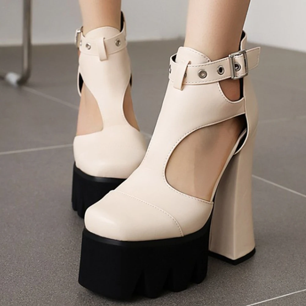 

BONJOMARISA Brand Punk Block Heel Platform Extreme High Heels Cutout Design women's Sandals 2021 Summer Party Dress Luxury Shoes