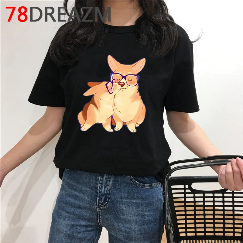 

Funny Corgi T Shirt Women Harajuku Cartoon T-shirt Kawaii Dog Graphic Tees Unisex Japanese Style Fashion Tshirt Female