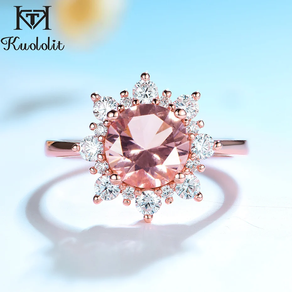 Женское кольцо kuolit Morganite обручальное из стерлингового серебра 925 пробы с круглой