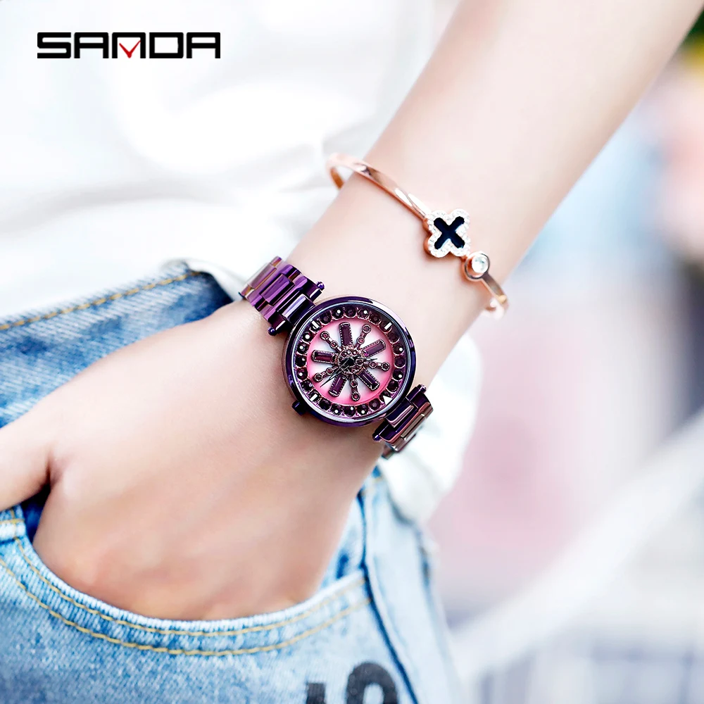 Женские золотые часы SANDA водонепроницаемые кварцевые с поворотом на 360 градусов