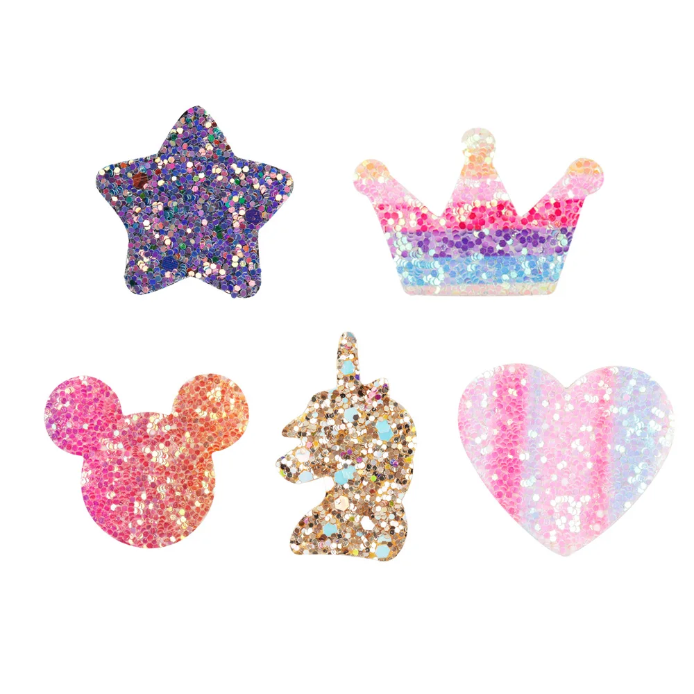 2pcs per color Блестящие радужные накладки, патчи, короны, сердечки, градиентные цветные аппликации для поделок, бант для волос, одежда, товары для рукоделия, украшение дома - Цвет: 2pcs per color