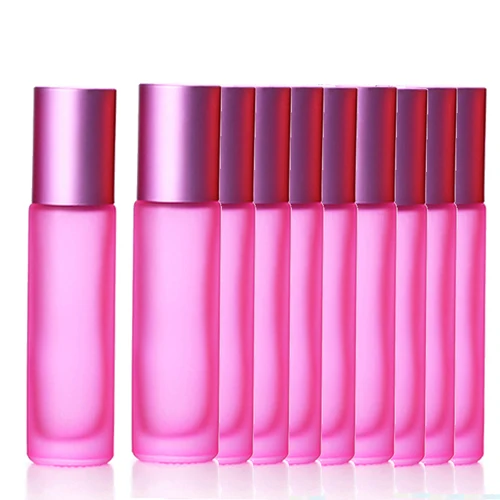 10pcs Pink 1/5/10 шт 10 мл Портативный матовый цветной толщиной Стекло ролик эфирное масло в виде флаконов парфюма для путешествий многоразового роликовый флакон - Цвет: 10pcs Pink