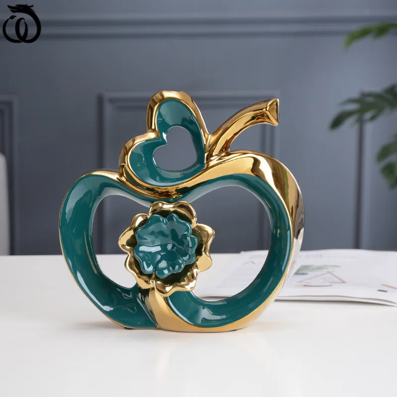 

Minimalist Lucky Gold Apple Ceramics Ornament Fengshui Home Furnishing Decoration Crafts Figurines Accessories Room Decor R6574