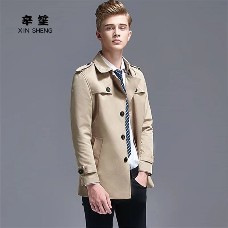 Тренчкот Мужской однобортный Модная приталенная куртка в английском стиле
