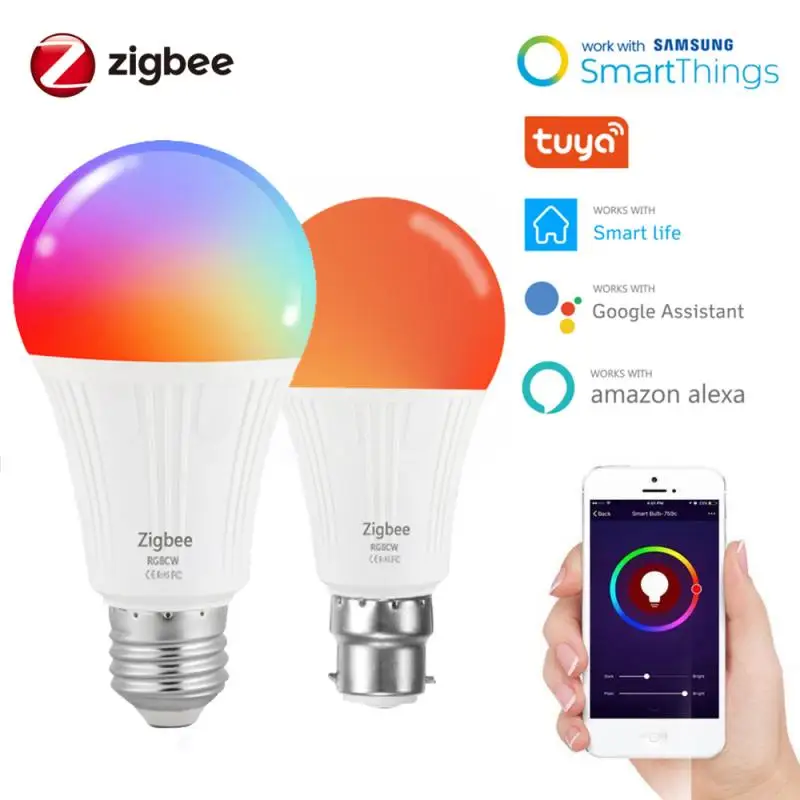 

Светодиодная лампа Zigbee 3,0 Tuya Smart Home E27 B22, 7 Вт, 85-265 в, RGB затемнение Tuya Smart Life, Alexa, Google Assistant, умные вещи