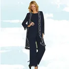 Женское шифоновое платье для матери невесты, платье с жакетом и длинным рукавом, брюки, костюм из трех предметов, на заказ