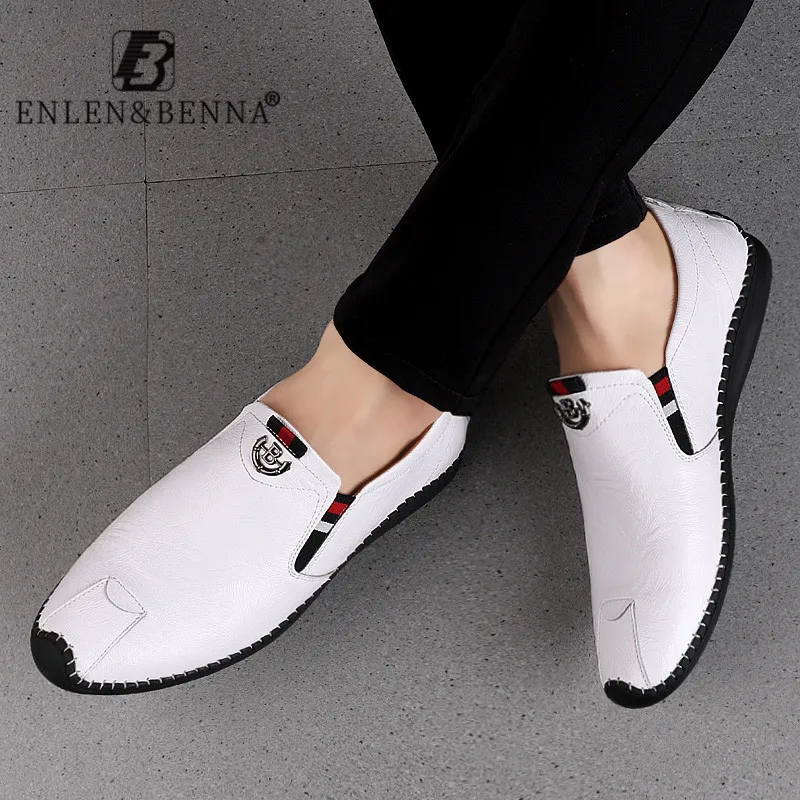 Мужская повседневная обувь из коровьей кожи лоферы без застежки на плоской