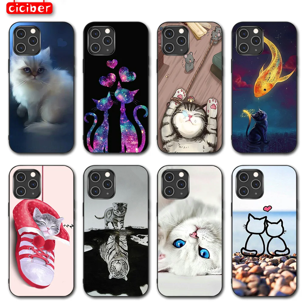 

Cute and Charming Cat Phone Case for IPhone 13 12 11 Pro Max Mini 7 8 6 6S Plus X XR XS MAX 5S SE 2020 Soft TPU Case Black Funda