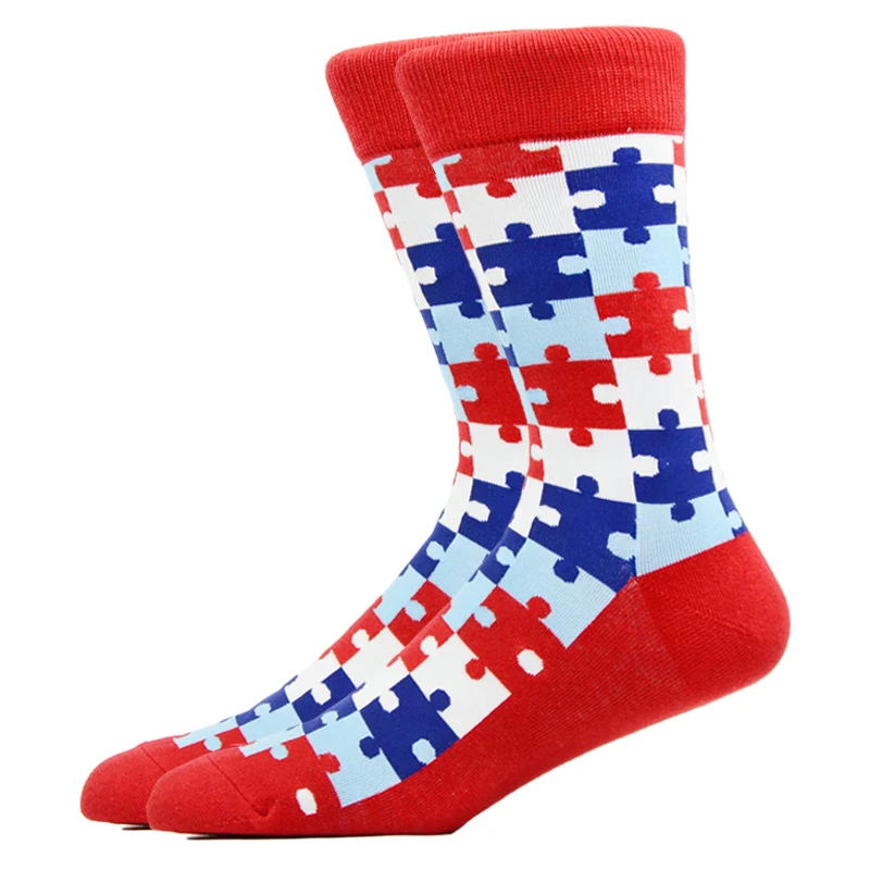 Men's Funny Happy Socks Casual Personality Fine Novelty Panda Pattern Argyle Tube Geometric Combed Cotton Socks Christmas Gift