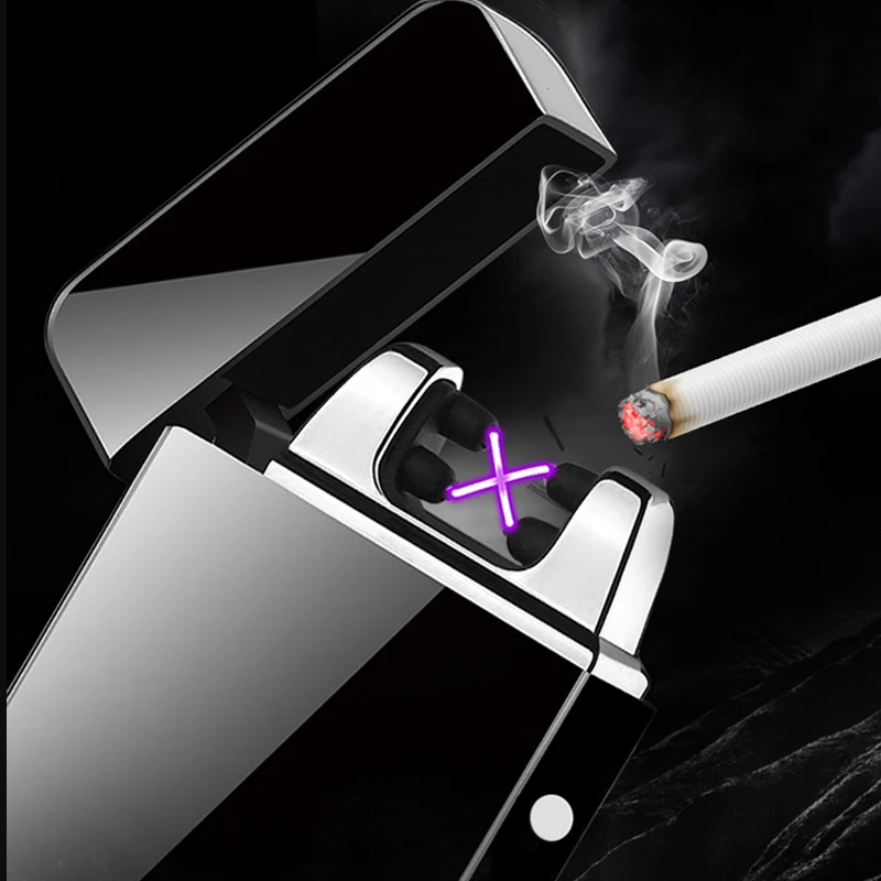 

New Cool Mini Windproof Dual Arc Lighter Plasma USB Rechargeable Electric Lighters For Cigarette Candle with LED Power Display