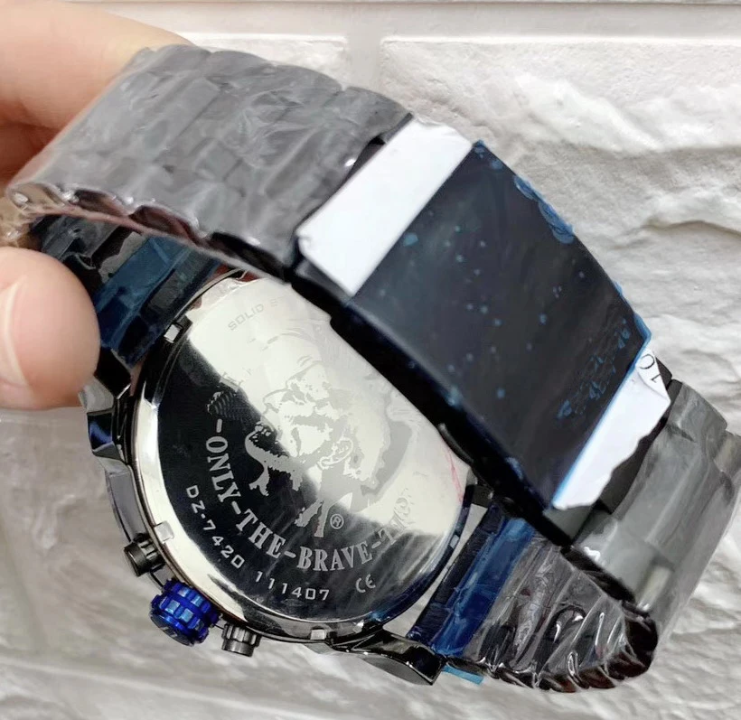 

Classic New Silver White Stainless Steel Black Blue Mens Dual Time Watch Mr. Daddy Chronograph Sapphire StopWatch Oversized