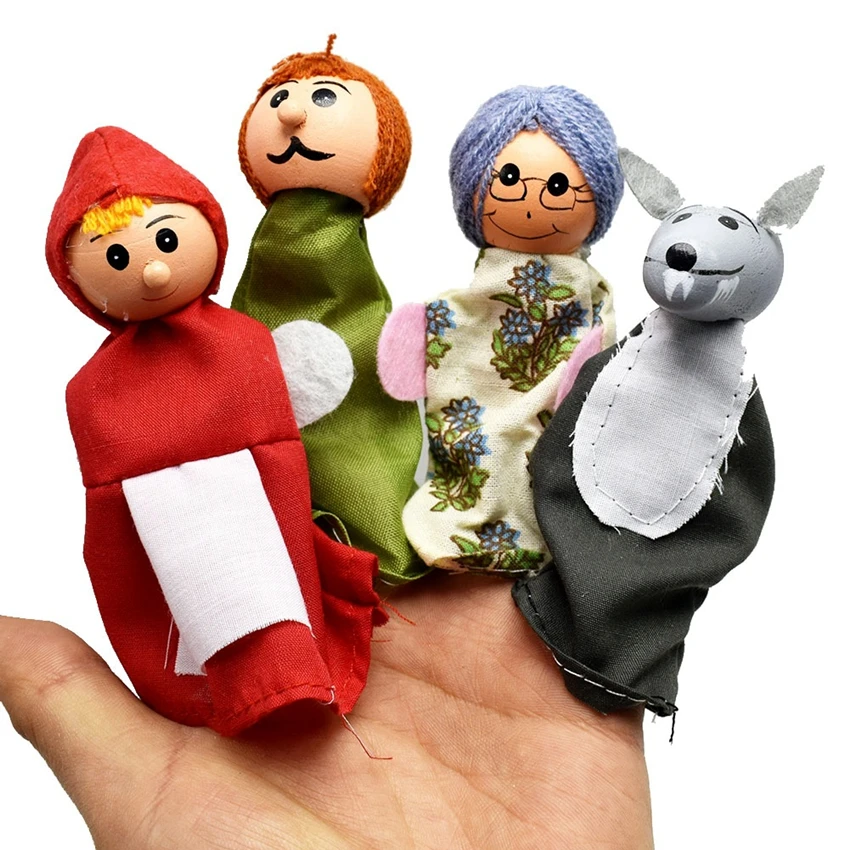 8Pcs/Lot Kids Baby Toys Finger Puppets Doll Plush Hand Hood Wooden Headed Fairy Tale Story Gray Wolf Puppet | Игрушки и хобби