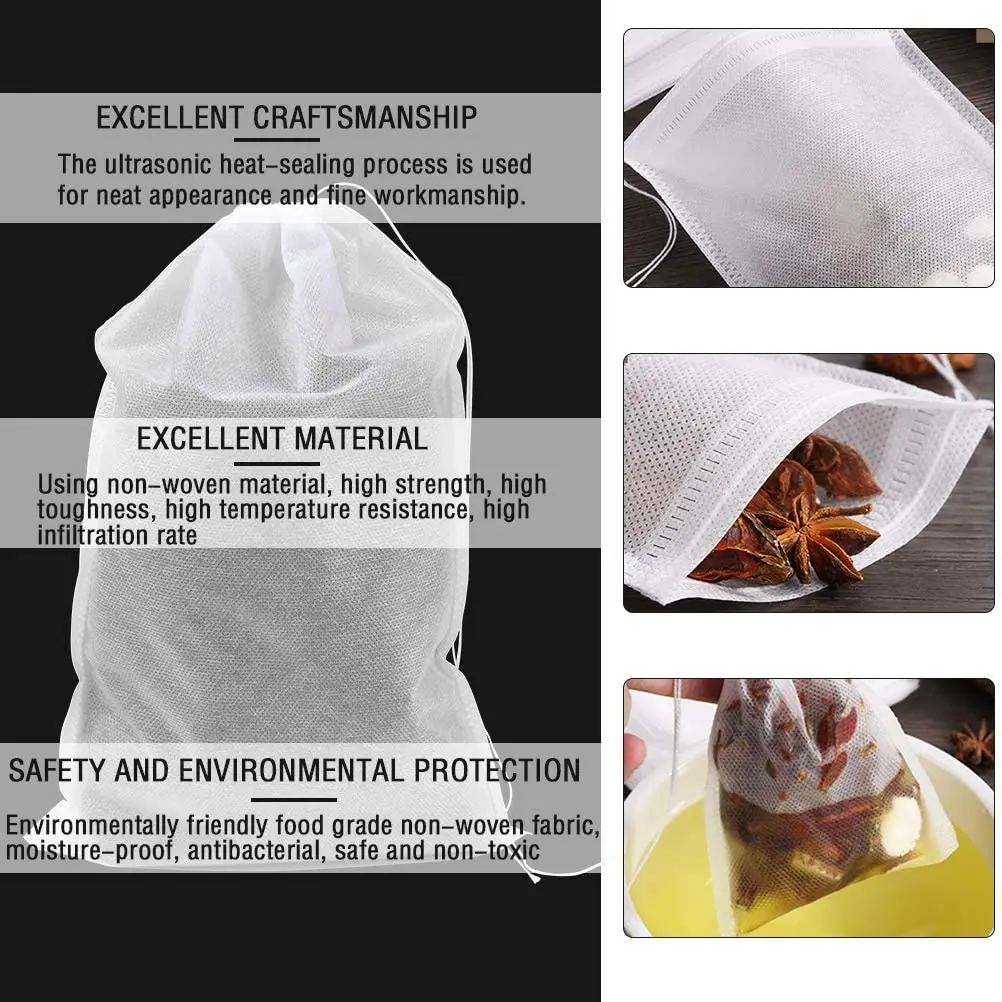 Большие одноразовые пустые чайные пакетики с фильтром 100 шт. 20 х30 см сетчатые без