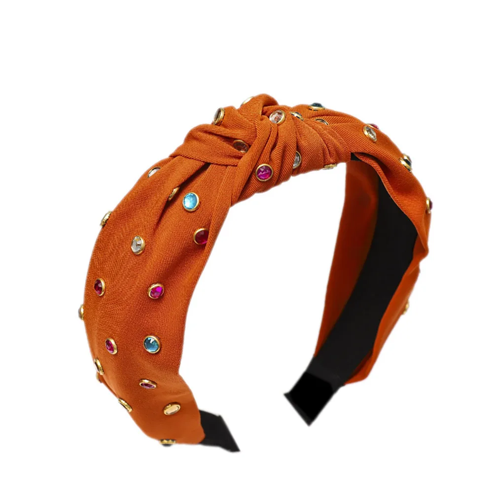 

Женские Красочные Стразы, ободок для волос, элегантные аксессуары для волос из однотонной ткани со стразами для вечеринки и помолвки