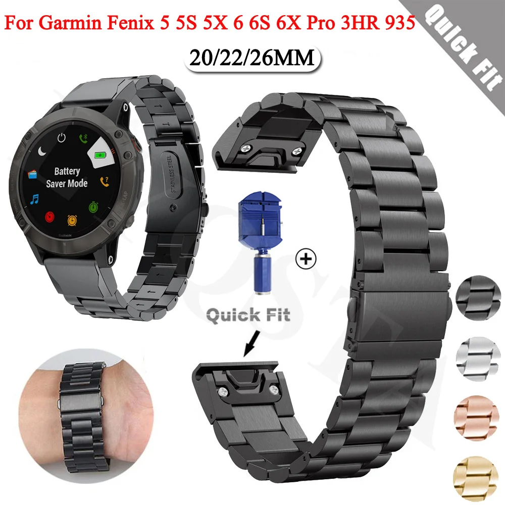 

26 22 20mm Watchband For Garmin Fenix 6 6X Pro 5 5X Plus 3HR Stainless Steel Fenix6 Fenix5 Smart Watch Quick Release Wrist Strap