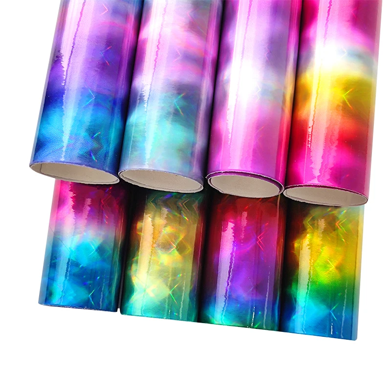 

30*135CM Rainbow Mirror Metallic Laser PU Coated Artificial Leather Fabric Roll Cotton Back for Making Bags Shoes Clothing Craft