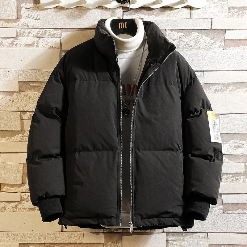 M-5XL, зимняя куртка, Мужская парка, Белая теплая модная куртка с воротником-стойкой, Мужская теплая однотонная куртка в стиле хип-хоп, толстые куртки и пальто, парки - Цвет: Black