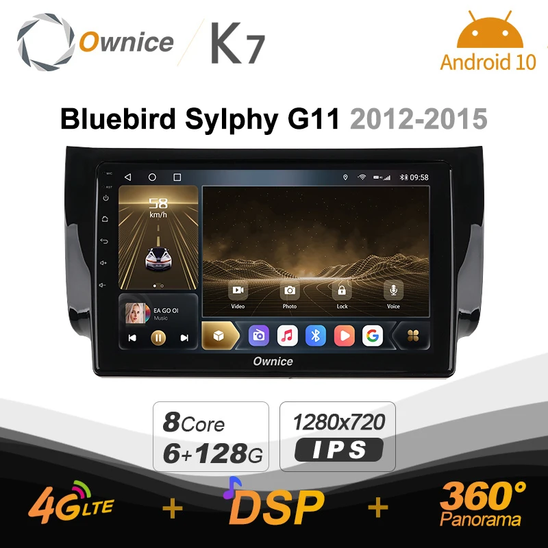 Автомагнитола K7 Ownice 6 ГБ ОЗУ 128 Гб ПЗУ Android 10 для Nissan Bluebird Sylphy G11 2012-2015 автомобильное